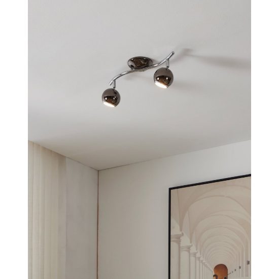 Eglo bimeda plafoniera con 2 faretti gu10 led 5,6w 3000k orientabili 36,5cm per corridoio moderna nichel nero e cromo