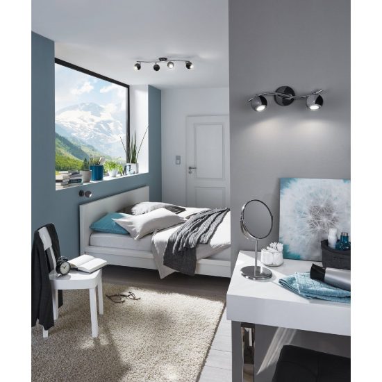 Eglo bimeda plafoniera con 2 faretti gu10 led 5,6w 3000k orientabili 36,5cm per corridoio moderna nichel nero e cromo
