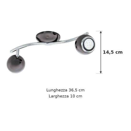 Eglo bimeda plafoniera con 2 faretti gu10 led 5,6w 3000k orientabili 36,5cm per corridoio moderna nichel nero e cromo