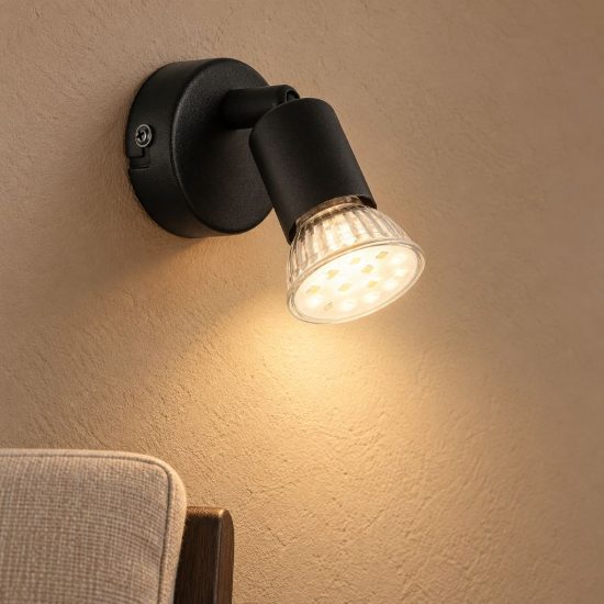 Eglo buzz-led applique con faretto gu10 led 2,8w 3000k orientabile 6cm per soggiorno moderna nera