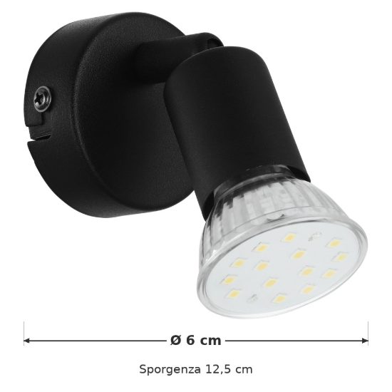 Eglo buzz-led applique con faretto gu10 led 2,8w 3000k orientabile 6cm per soggiorno moderna nera