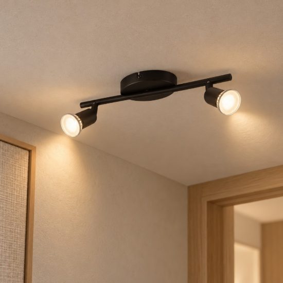 Eglo buzz-led plafoniera con 2 faretti gu10 led 5,6w 3000k orientabili 28,5cm per corridoio moderna nera