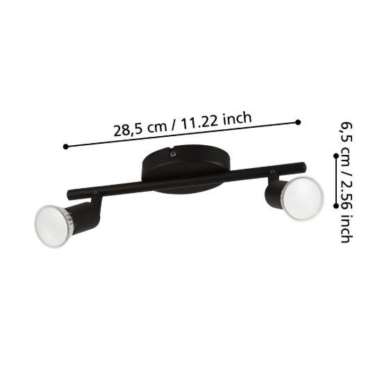 Eglo buzz-led plafoniera con 2 faretti gu10 led 5,6w 3000k orientabili 28,5cm per corridoio moderna nera