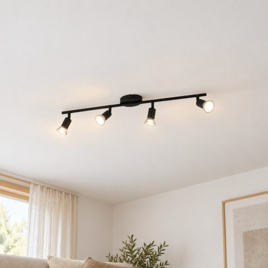 Eglo buzz-led plafoniera con 4 faretti gu10 led 11,2w 3000k orientabili 68,5cm per soggiorno moderna nera