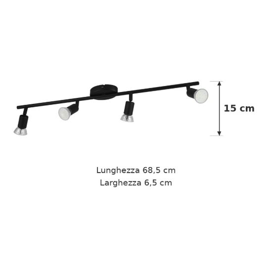 Eglo buzz-led plafoniera con 4 faretti gu10 led 11,2w 3000k orientabili 68,5cm per soggiorno moderna nera