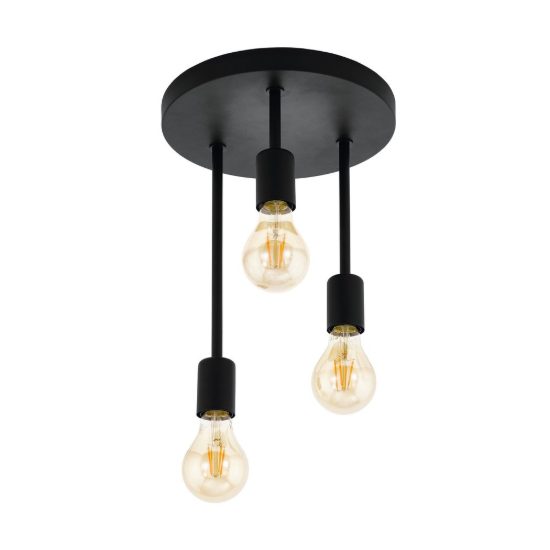 Eglo wilmcote lampadario a sospensione 3 luci 28cm per cucina industriale nero
