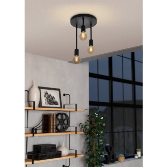 Eglo wilmcote lampadario a sospensione 3 luci 28cm per cucina industriale nero