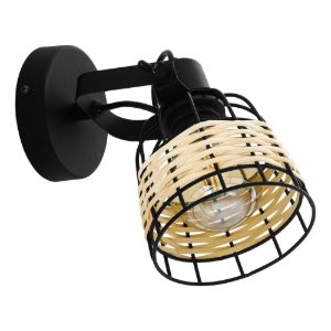 Eglo anwick 1 applique con faretto e27 orientabile 14cm per corridoio rustica nera con paralume in rattan