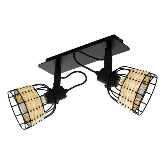 Eglo anwick 1 plafoniera con 2 faretti e27 orientabili 48cm per ingresso moderna nera con paralumi in rattan