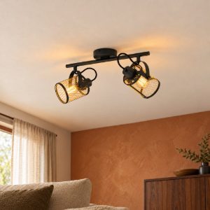 Eglo dellow plafoniera con 2 faretti e27 orientabili 47,5cm per soggiorno moderna nera e ottone