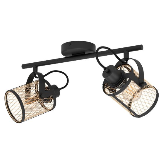 Eglo dellow plafoniera con 2 faretti e27 orientabili 47,5cm per soggiorno moderna nera e ottone