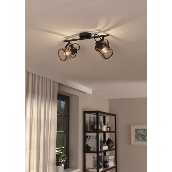 Eglo dellow plafoniera con 2 faretti e27 orientabili 47,5cm per soggiorno moderna nera e ottone
