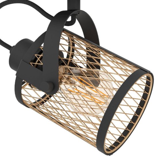 Eglo dellow plafoniera con 2 faretti e27 orientabili 47,5cm per soggiorno moderna nera e ottone