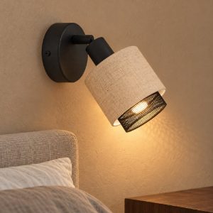 Eglo rosley applique con faretto e14 orientabile 9cm per camera da letto moderna nera