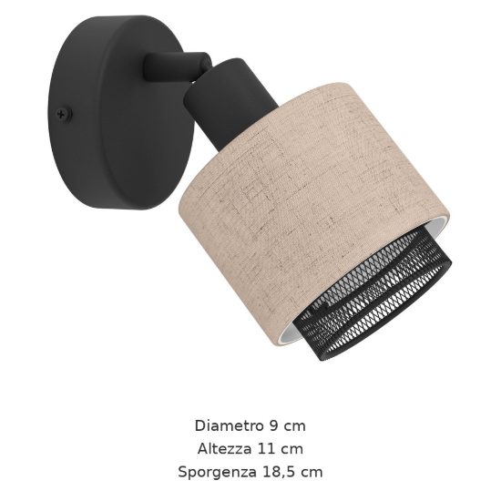Eglo rosley applique con faretto e14 orientabile 9cm per camera da letto moderna nera