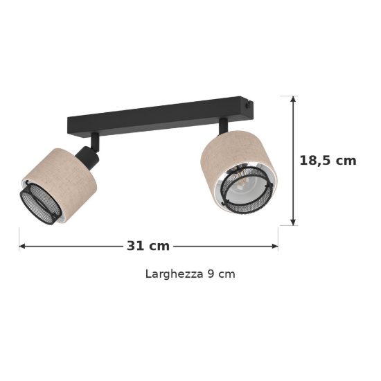 Eglo rosley plafoniera con 2 faretti e14 orientabili 31cm per corridoio moderna nera