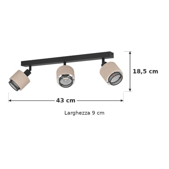 Eglo rosley plafoniera con 3 faretti e14 orientabili 43cm per ingresso moderna nera