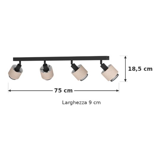 Eglo rosley plafoniera con 4 faretti e14 orientabili 75cm per cucina moderna nera