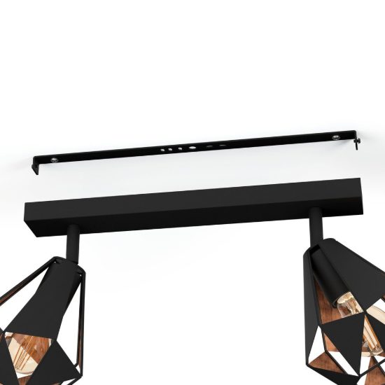 Eglo carlton 7 plafoniera con 2 faretti e27 orientabili 42cm per corridoio moderna nera e rame invecchiato
