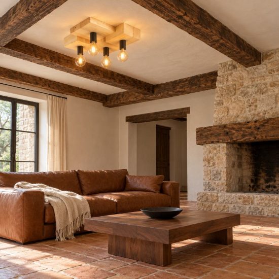 Eglo halkin plafoniera 4 luci 40cm per soggiorno rustica legno e nera