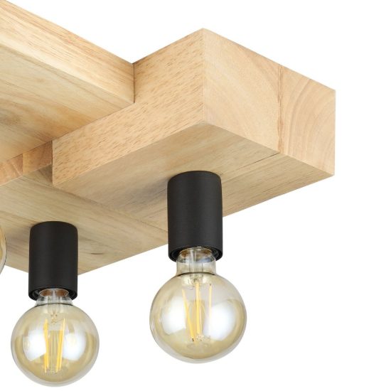 Eglo halkin plafoniera 4 luci 40cm per soggiorno rustica legno e nera
