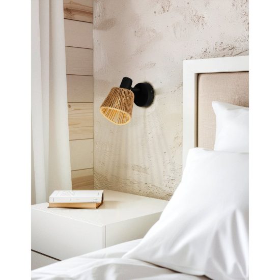Eglo keelby applique con faretto e14 orientabile 11cm per camera da letto moderna nera con paralume in carta