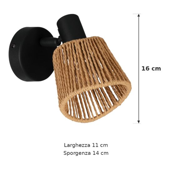 Eglo keelby applique con faretto e14 orientabile 11cm per camera da letto moderna nera con paralume in carta