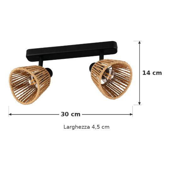 Eglo keelby plafoniera con 2 faretti e14 orientabili 30cm per corridoio moderna nera con paralumi in carta