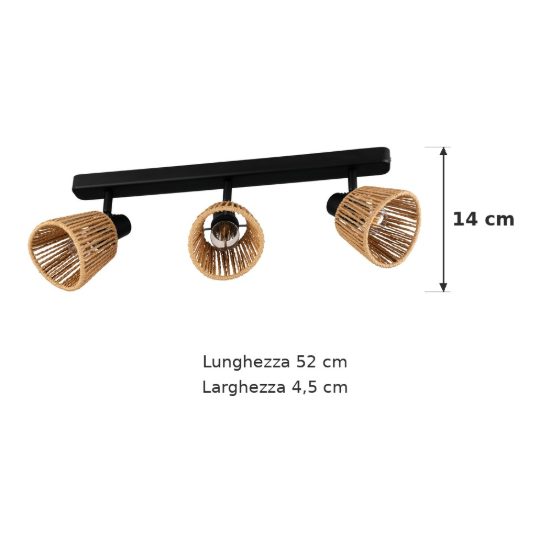 Eglo keelby plafoniera con 3 faretti e14 orientabili 52cm per ingresso moderna nera con paralumi in carta