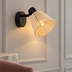 Eglo seagard applique con faretto e14 orientabile 11,5cm per soggiorno moderna nera con paralume in tessuto crema