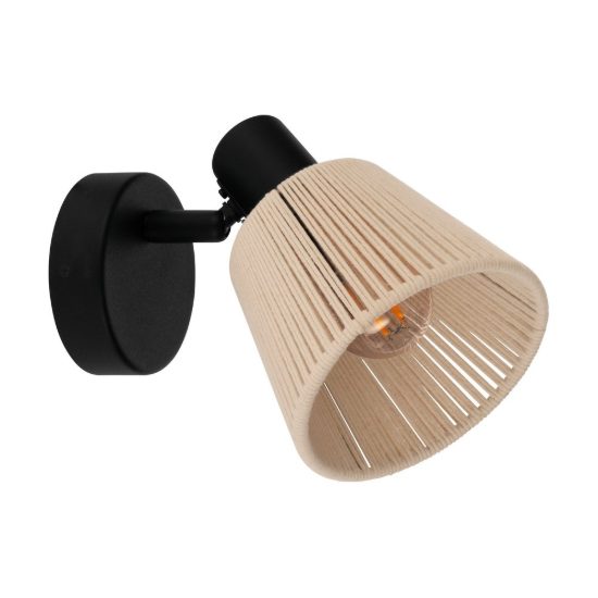 Eglo seagard applique con faretto e14 orientabile 11,5cm per soggiorno moderna nera con paralume in tessuto crema