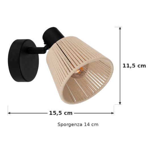 Eglo seagard applique con faretto e14 orientabile 11,5cm per soggiorno moderna nera con paralume in tessuto crema