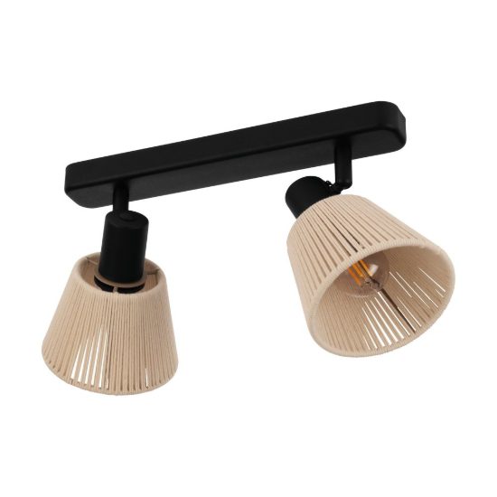 Eglo seagard plafoniera con 2 faretti e14 orientabili 30cm per corridoio moderna nera con paralumi in tessuto crema