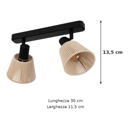 Eglo seagard plafoniera con 2 faretti e14 orientabili 30cm per corridoio moderna nera con paralumi in tessuto crema