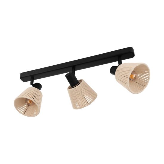 Eglo seagard plafoniera con 3 faretti e14 orientabili 52cm per corridoio moderna nera con paralumi in tessuto crema