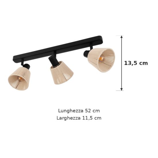 Eglo seagard plafoniera con 3 faretti e14 orientabili 52cm per corridoio moderna nera con paralumi in tessuto crema