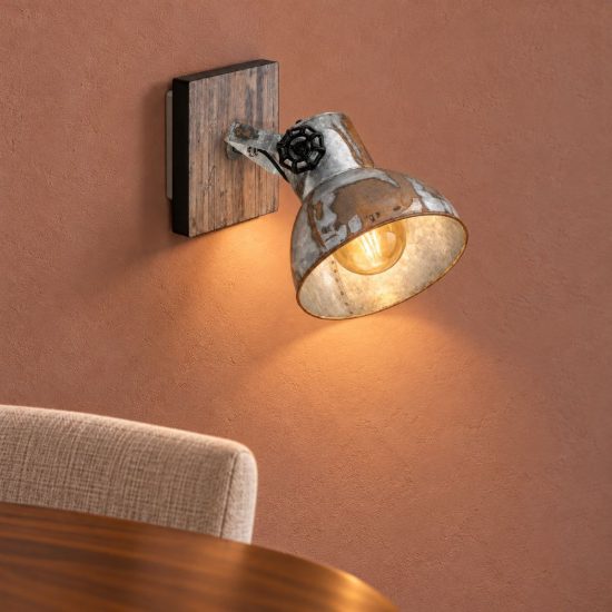 Eglo barnstaple applique con faretto e27 orientabile 16cm per sala da pranzo moderna marrone patinato e nera