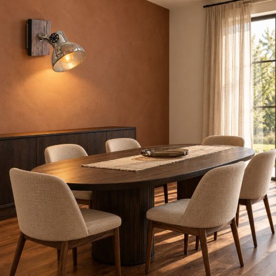 Eglo barnstaple applique con faretto e27 orientabile 16cm per sala da pranzo moderna marrone patinato e nera