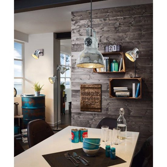 Eglo barnstaple applique con faretto e27 orientabile 16cm per sala da pranzo moderna marrone patinato e nera