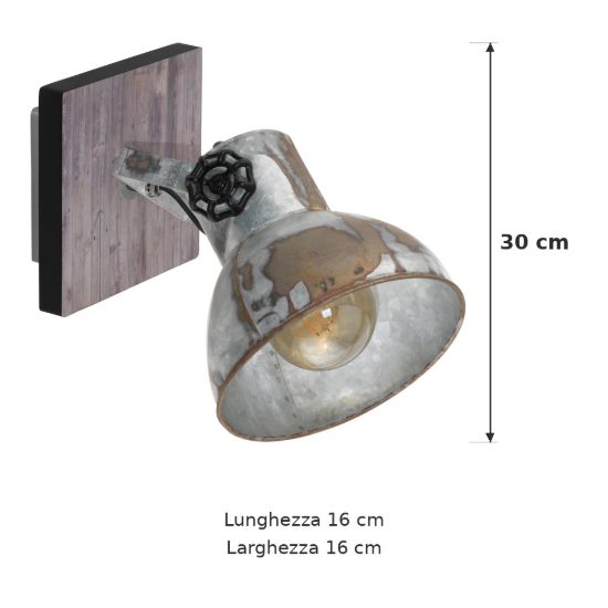 Eglo barnstaple applique con faretto e27 orientabile 16cm per sala da pranzo moderna marrone patinato e nera