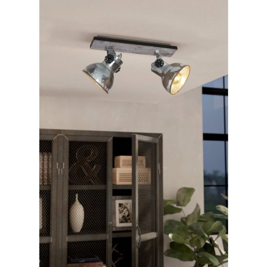 Eglo barnstaple plafoniera con 2 faretti e27 orientabili 47,5cm per ingresso moderna marrone patinato e nera
