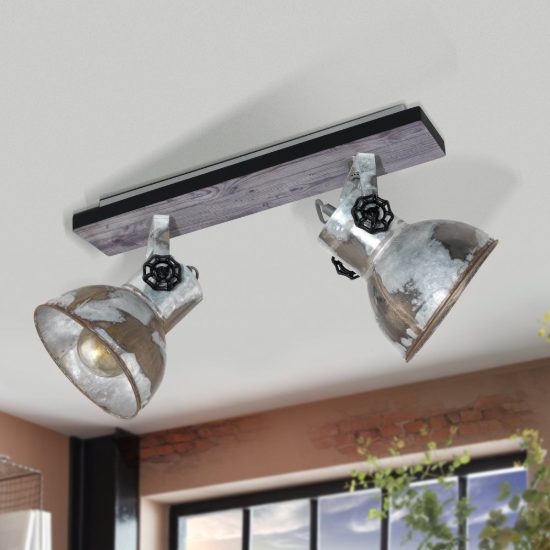 Eglo barnstaple plafoniera con 2 faretti e27 orientabili 47,5cm per ingresso moderna marrone patinato e nera