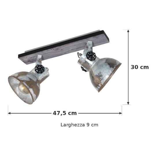 Eglo barnstaple plafoniera con 2 faretti e27 orientabili 47,5cm per ingresso moderna marrone patinato e nera