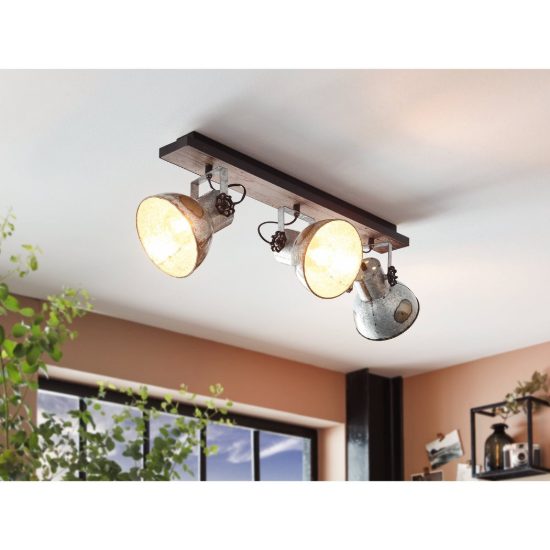 Eglo barnstaple plafoniera con 3 faretti e27 orientabili 75cm per soggiorno moderna marrone patinato e nera