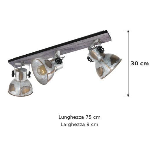 Eglo barnstaple plafoniera con 3 faretti e27 orientabili 75cm per soggiorno moderna marrone patinato e nera