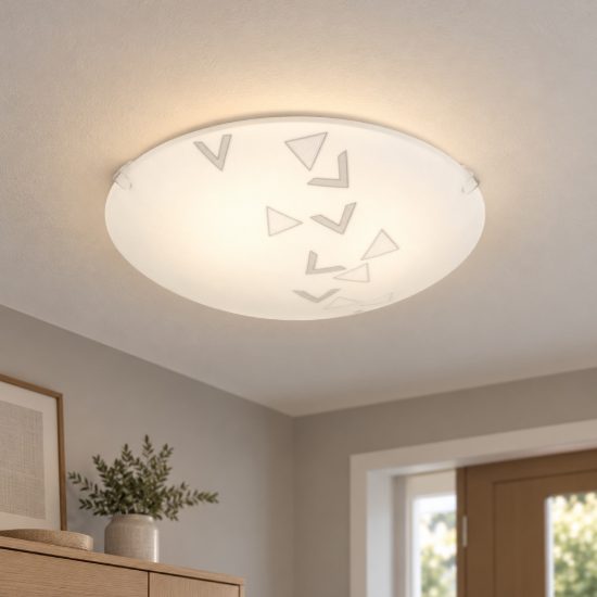 Eglo mars plafoniera 25cm per cucina moderna bianca con decoro a triangoli