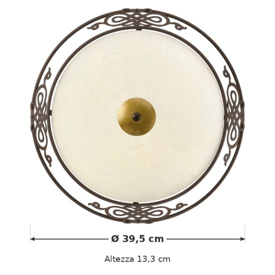 Eglo mestre plafoniera 2 luci 39,5cm per soggiorno classica marrone anticato e oro