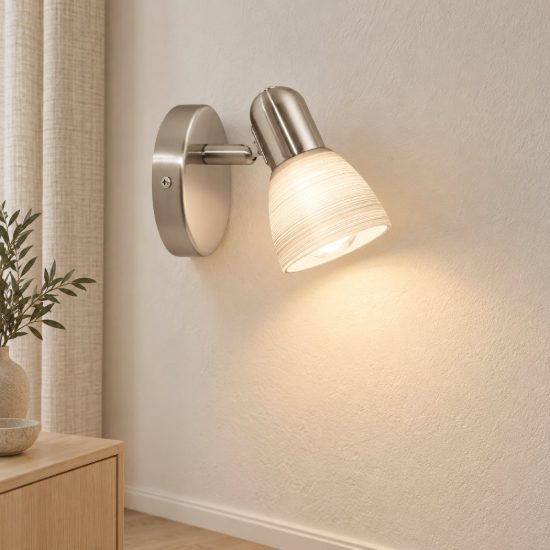 Eglo dakar 1 applique con faretto e14 orientabile 10,5cm per soggiorno moderna nichel
