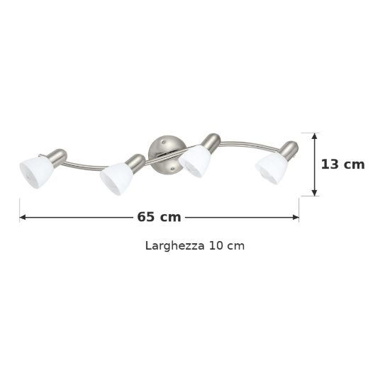 Eglo dakar 1 plafoniera con 4 faretti e14 orientabili 65cm per cucina moderna nichel