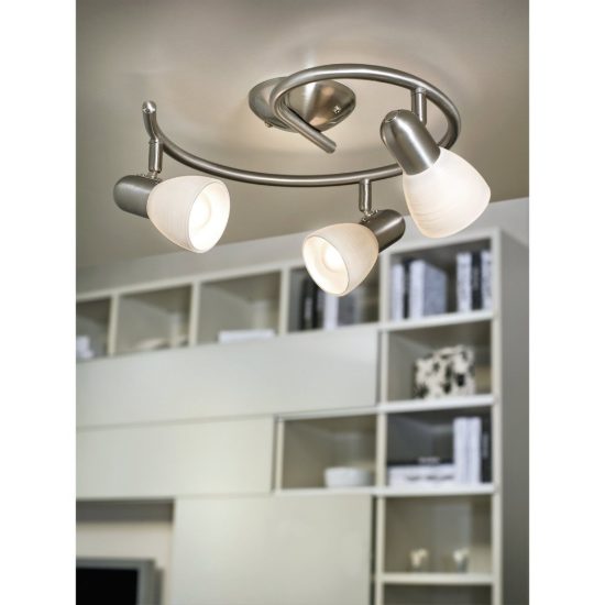 Eglo dakar 1 plafoniera con 3 faretti e14 orientabili 29,5cm per corridoio moderna nichel